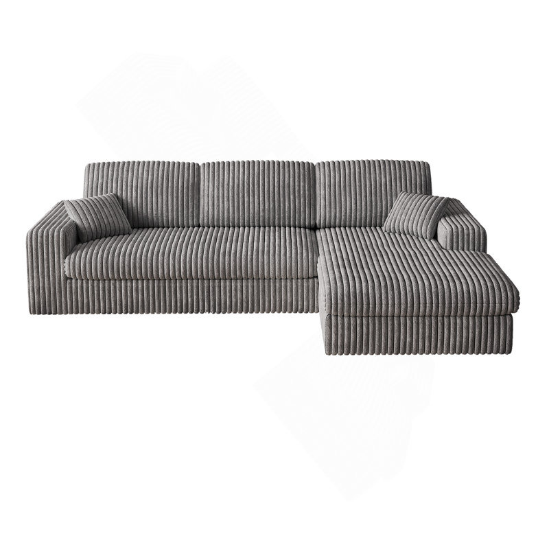 114.5'Modern Corduroy Modular foam Sofa, Recliner Seat reversible Sofa, 2-in-1 Sofa with Recliner and L-Shaped Sofa Combination with Three Cushion Neck Pillow Combination and Two Throw Pillows