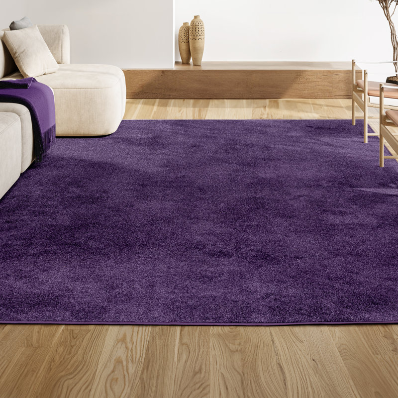 Athaniel Solid Low-Pile Purple Rug, Rectangle 6'2" x 9'