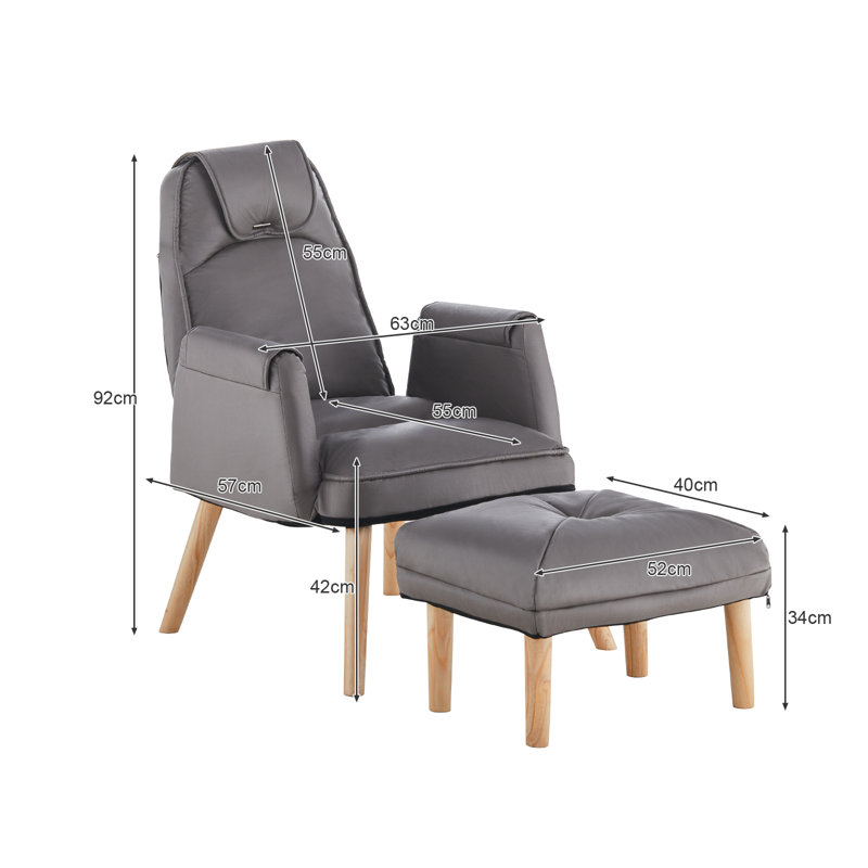 Vicenta Faux Leather Accent Chair with Footstool, Grey