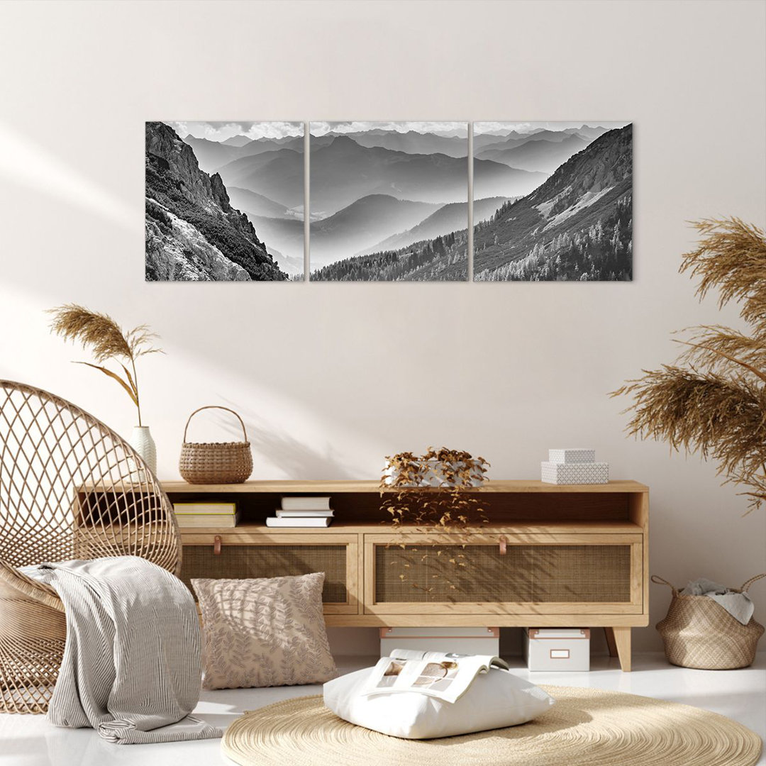 3-tlg. Leinwandbilder-Set Black and White Landscape Mountains