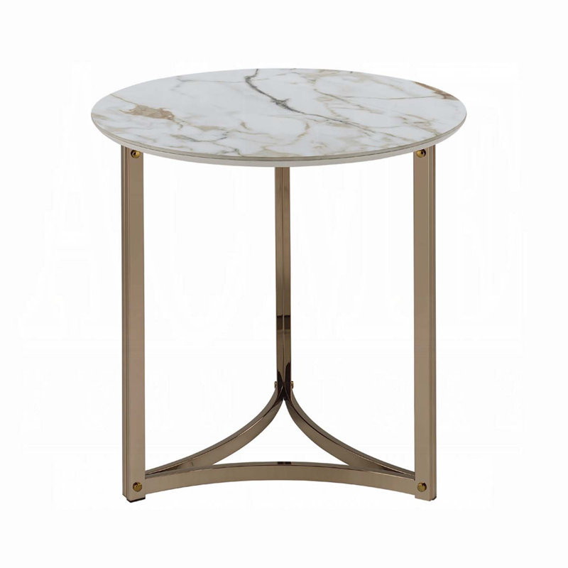 Table de bout Zaidee, pierre frittée et finition champagne