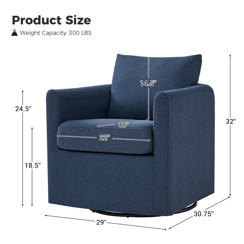 Nicha 29"W Modern Farmhouse Slipcovered Swivel Barrel Chair, Navy