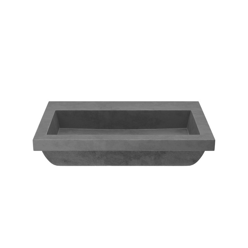 Trough Handmade Rectangular Drop-In Bathroom Sink, Slate, No Faucet Hole