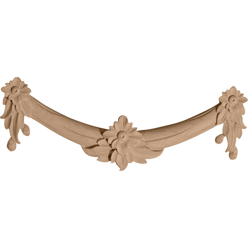 Floral Swag, 6"H x 16 1/8"W x 1 3/8"D, Rubberwood