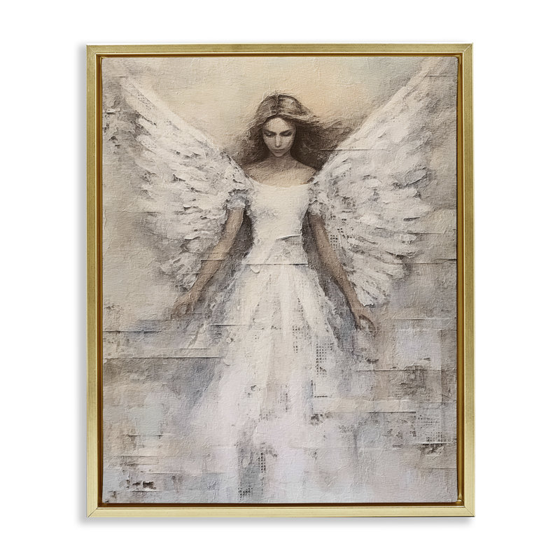 "Spiritual Abstract Angel", art mural encadré sur toile flottante par Riley B, Cadre flottant métallique doré