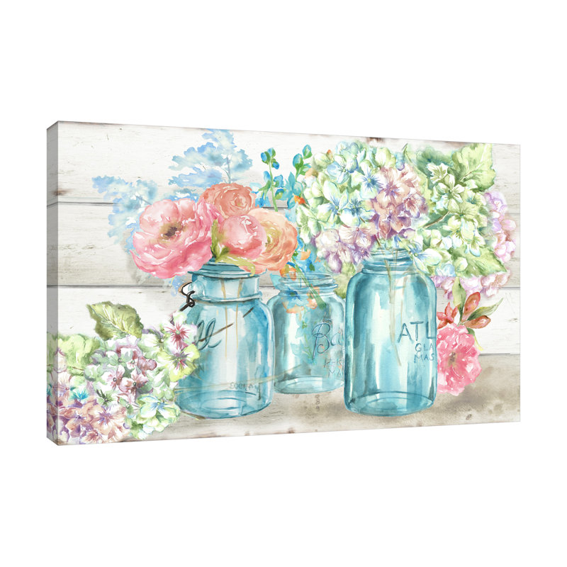 «Colorful Flowers In Mason Jar II» par Tre Sorelle Studios - reproduction d'art sur toile tendue, 16 po x 24 po