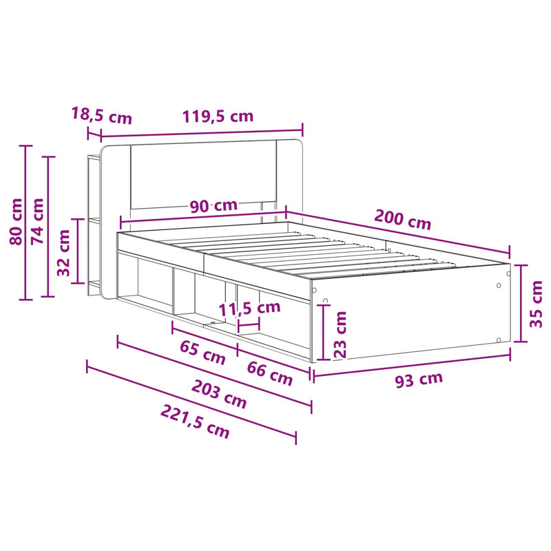 Bed, Artisan Oak, European Single (90 x 200 cm)