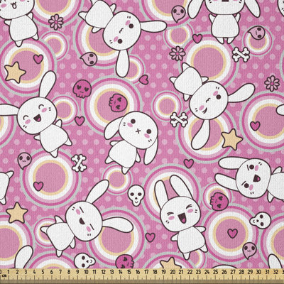 Tissu animé par The Yard, Illustration amusante de lapin Kawaii, lapins amusants, humour