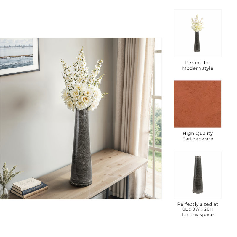 Ceramic Vase with Textured Two-Tone Design, 28" H x 8" W x 8" D