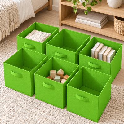 Set of 6 Collapsible Fabric Cube Boxes 27cm Foldable Bins for Toys