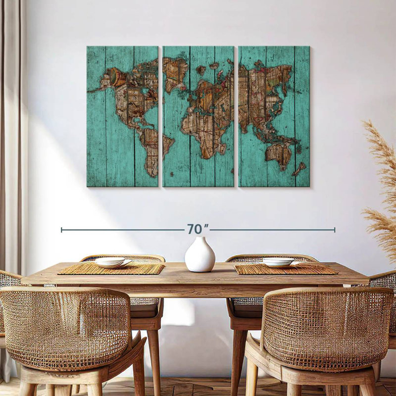 Carte en bois Aliaz turquoise, H 36 po x l 57 po