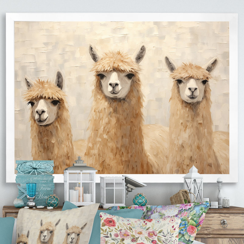 Minimalisme, Alpagas mignons sur toile, H 16 po x l 32 po x P 1 po, Cadre simple blanc