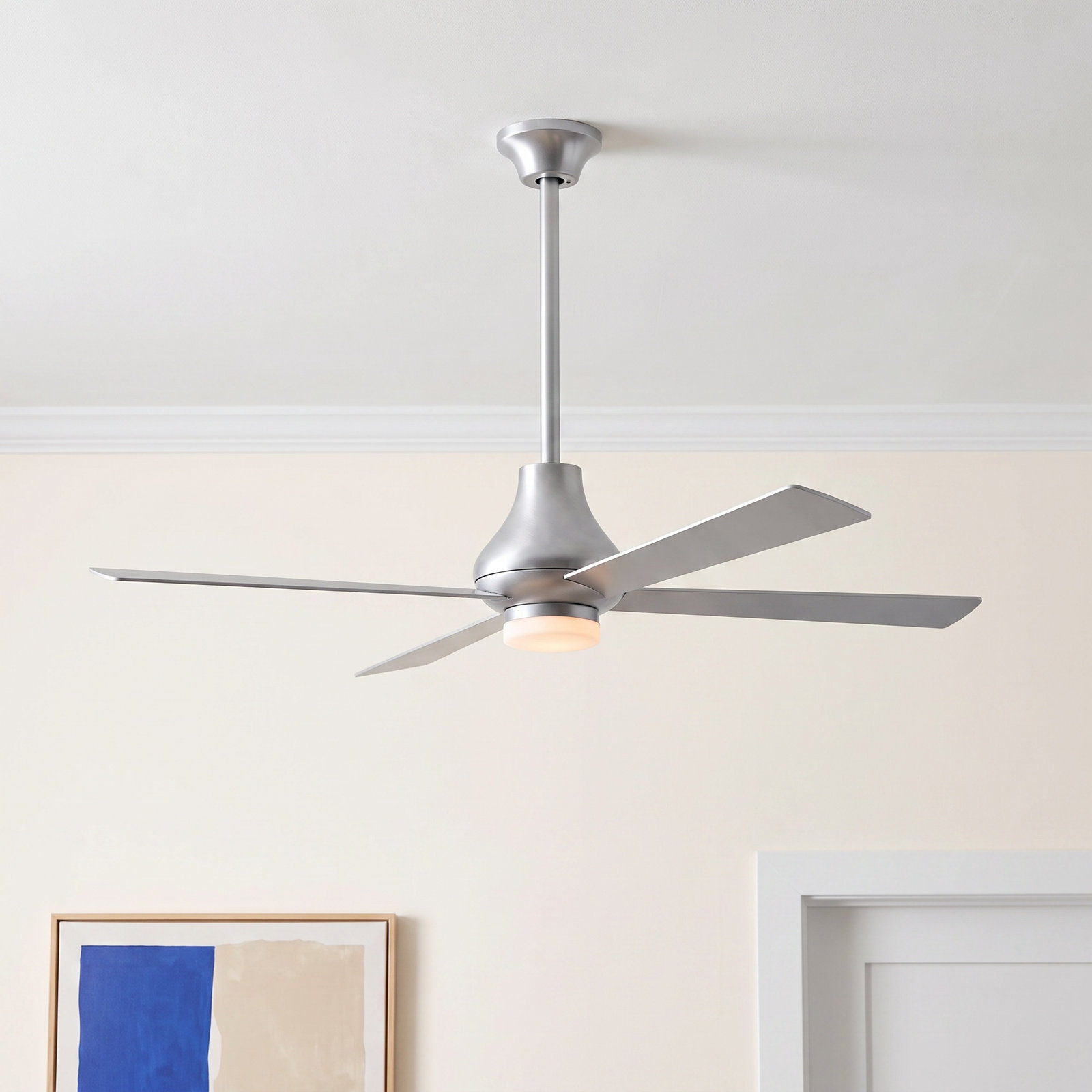 52'' 3 Blade Ceiling Fan with LED Light Kit, Brushed Aluminum, White, Handheld Remote Control (2-wire)
