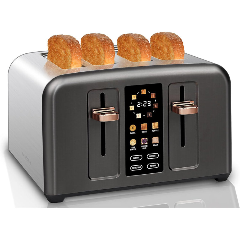 Seedeem Toaster 4 Slice, Stainless Toaster & Touch Control, Lcd Display, 6 Bread Type, 7 Shade Settings, 1.5'' Wide Slots, Cancel/defrost/reheat, Removable Crumb Tray, 1800w, Dark Metallic