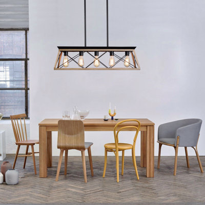 Chandelier  - 32" Oak Industrial Style 5-Light Configuration Pendant, Modern Style Metal Material Cage Design, With Adjustable Hanging Function Light