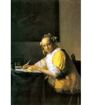 « femme en jaune » par johannes vermeer, reproduction d’art
