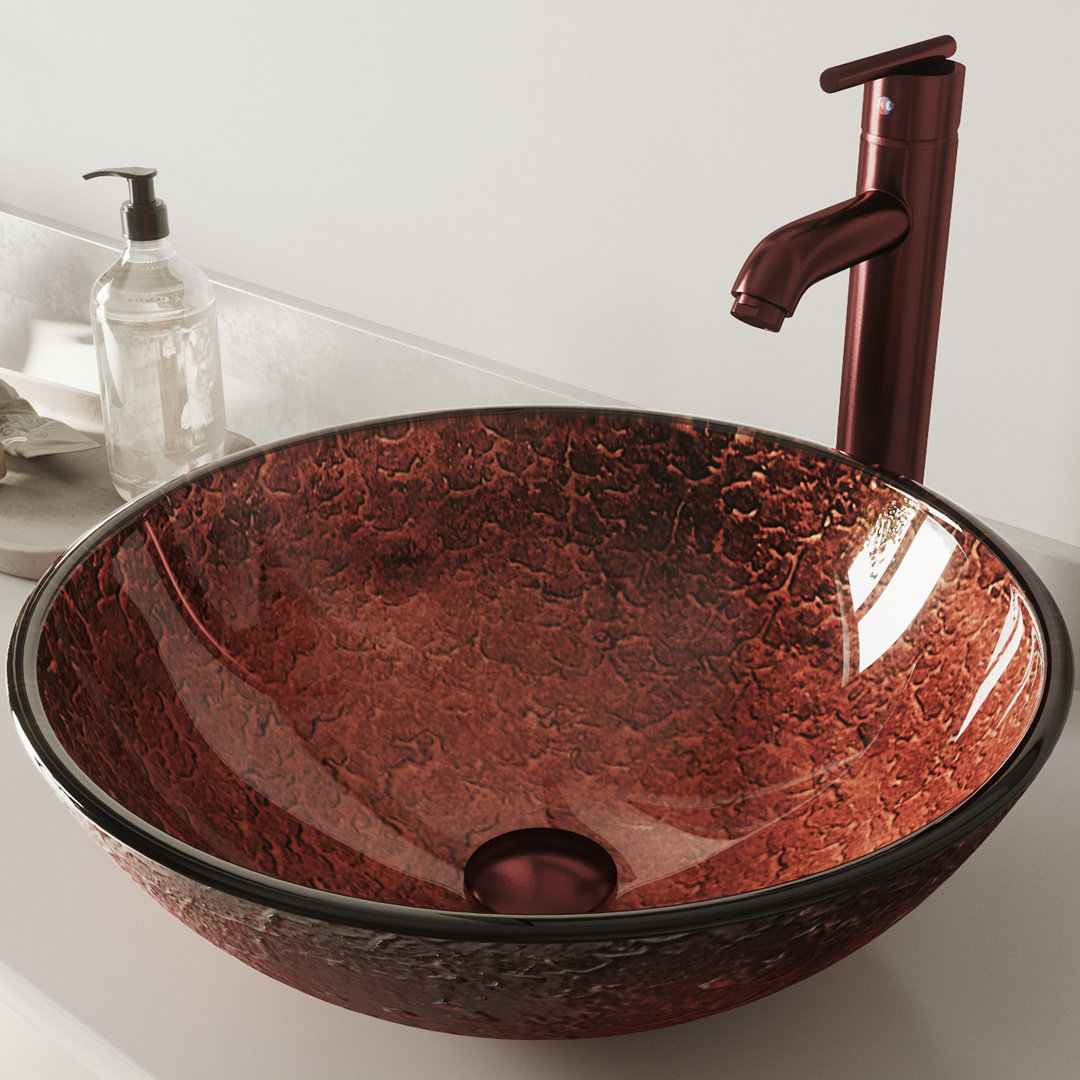 Giovanni Titanium Glass 17" L 17" W 6" H Round Vessel Bathroom Sink VIGO Sink 