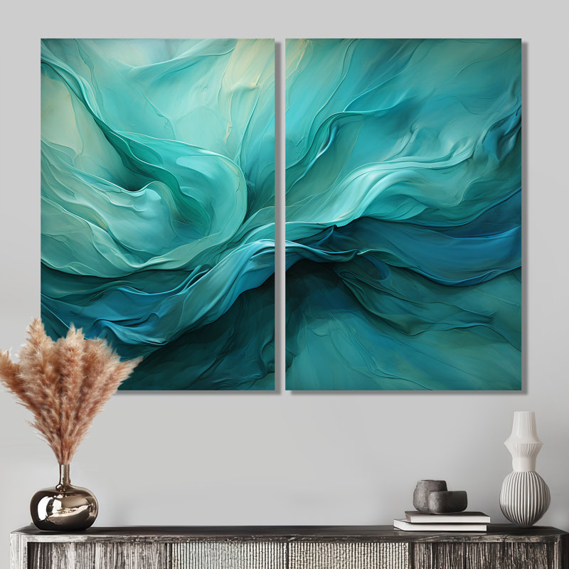 Chrissi Turquoise Tranquility V - ensemble de 2 reproductions d'art moderne sur toile, 36" H x 48" W, Wrapped Canvas
