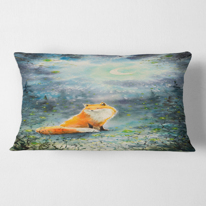 Rectangle, renard sur un ciel nocturne - Coussin décoratif pour enfants