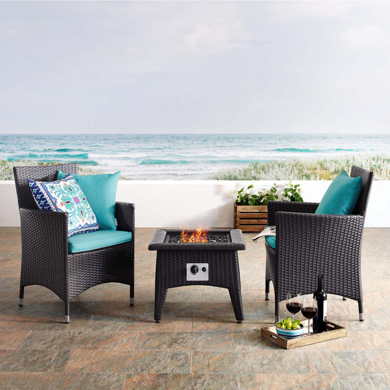  3 Piece Rattan with Cushions, Turquoise