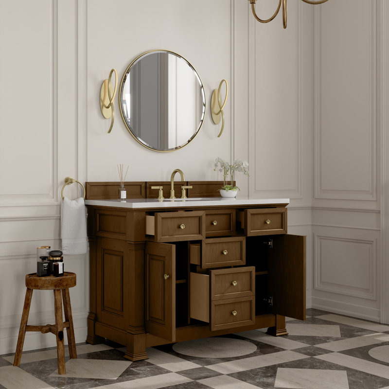 Brookfield 48'' W Single Vanity, White Zeus, Honey Oak, Widespread