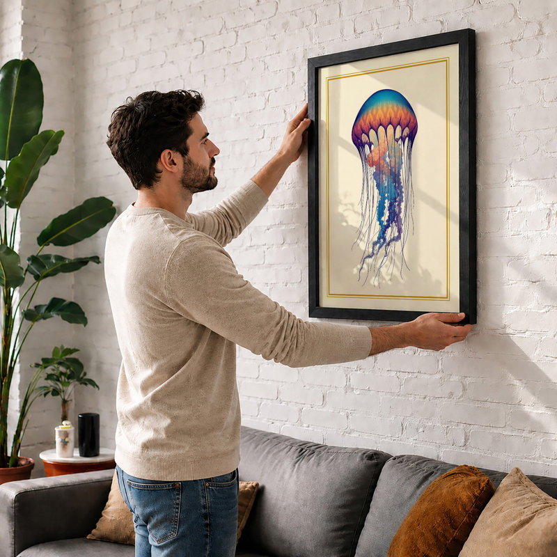 Drifting Jellyfish Botanical - Framed Print, Unframed, A4 - 29.7 x 21.0 cm