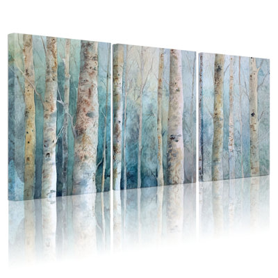 Bouleau, forêt, aquarelle, art mural sur toile pour le salon, la chambre et la décoration intérieure