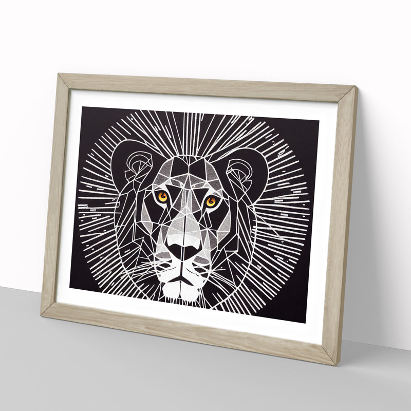 Unique Abstract Lion - Framed Print, 46cm H x 64cm W x 2cm D, Oak