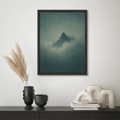 Reproduction d'art murale encadrée - Lone Mountain Peak en brume bleue, scène de nature minimaliste pour des intérieurs modernes et maussades