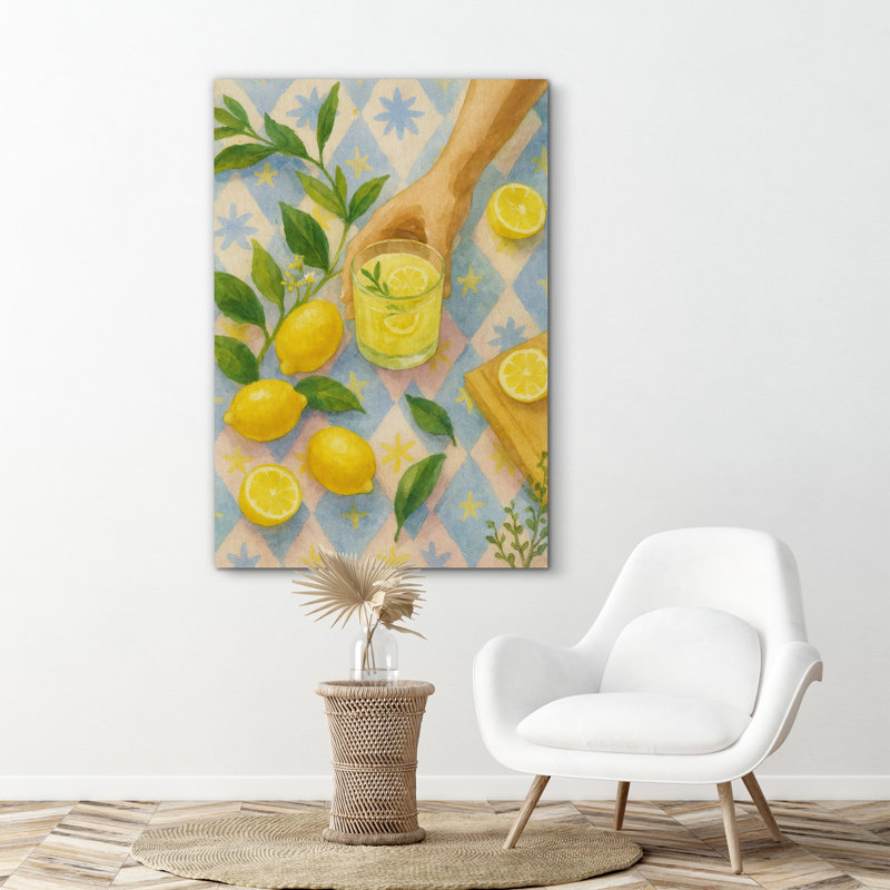«Lemon Drink and Fruits Art», reproduction d'art sur toile encadrée, H 48 po x l 32 po x P 1,5 po, Toile tendue
