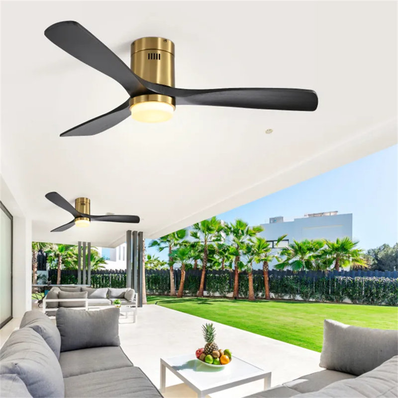 Ventilateur de plafond à profil bas 52 pouces avec télécommande 3 pales en bois massif