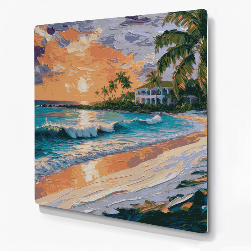 Art mural en métal Beige des villes des Bahamas, H 144 po x l 144 po x P 0,05 po