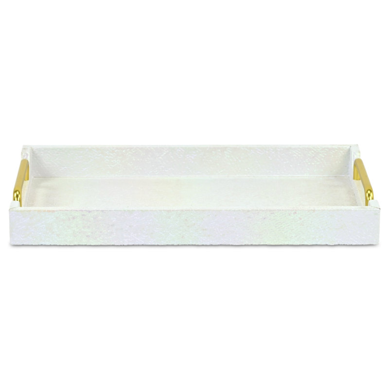 Nimue Seascale Pattern Iridescent Tray With Gold Hardware, White