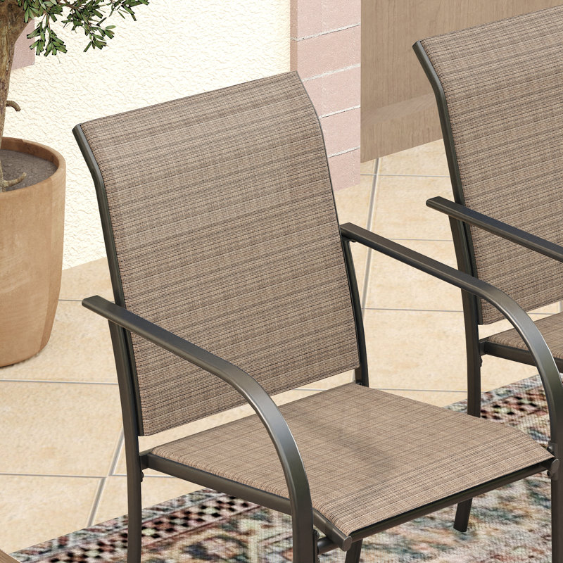 Patio Dining Set with Stackable Textilene Armrest Chairs and 59" Square Dining Table, Brown/Brown