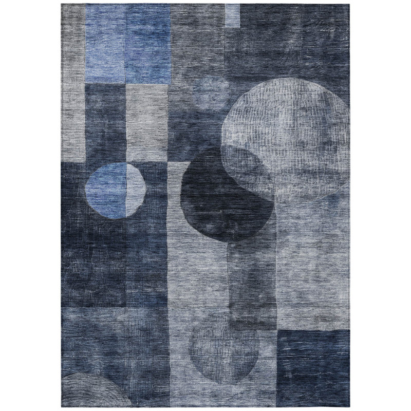 Tapis intérieur / extérieur lavable 8 pi x 10 pi bleu marine et gris anthracite