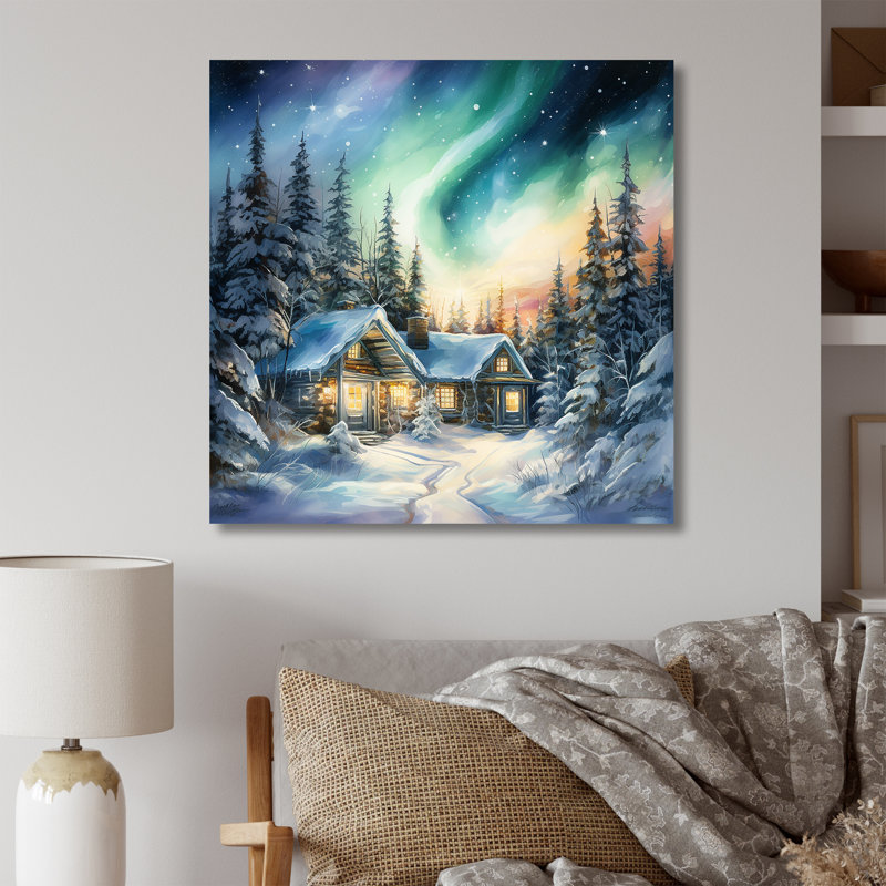 Impression sur toile Northern Lights Charm In Winter II - Northern Lights, Cadre photo argenté, H 36 po x l 36 po