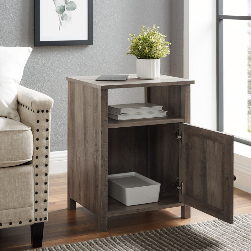 Parche 1-Door Nightstand with Open Cubby, Gray Wash