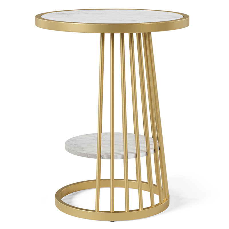 Table d'appoint ronde en acier 17,75 po Demick, Blanc
