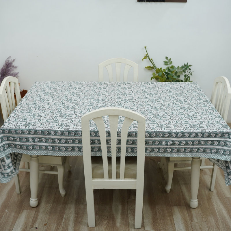 Housse de table en coton à imprimé bloc, esthétique de salle à manger Boho - Kundanvan (12 places), L 140 po x P 72 po
