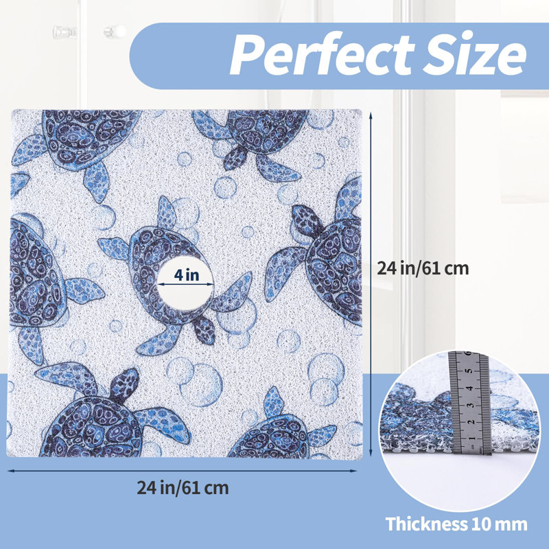 Tapis de douche antidérapant - 24 x 24 po, trou de drain, sécuritaire, Luffa en PVC, style bohème