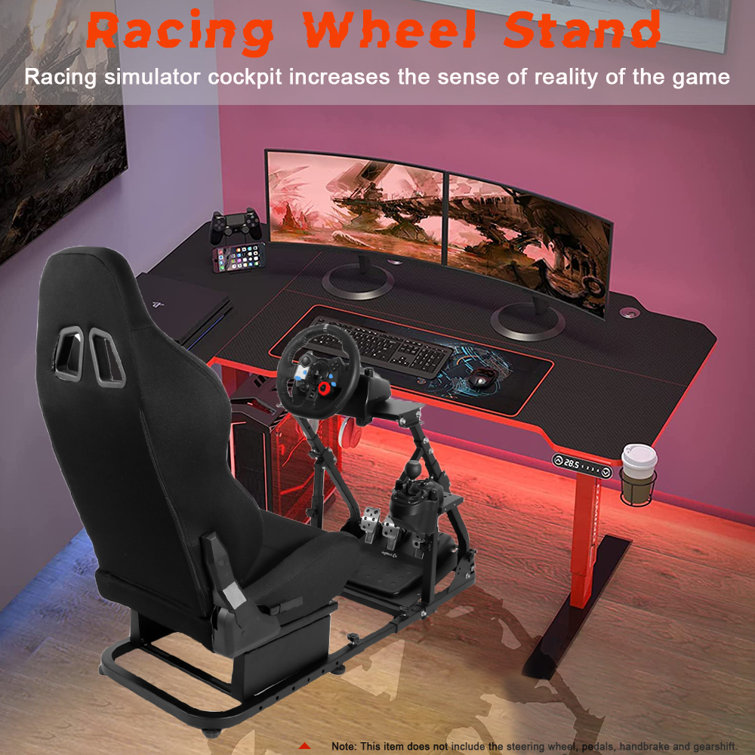 Minneer Racing Simulation Cockpit with Red Seat Fit Logitech G29 G920 Fanatec Thrustmaster Single Arm Large Round Tube Wheel Stand, Size: 33