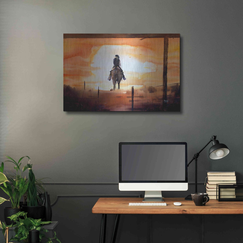 «Sunset Rider» par Oscar Alvarez Pardo, art mural en métal, H 24 po x l 36 po