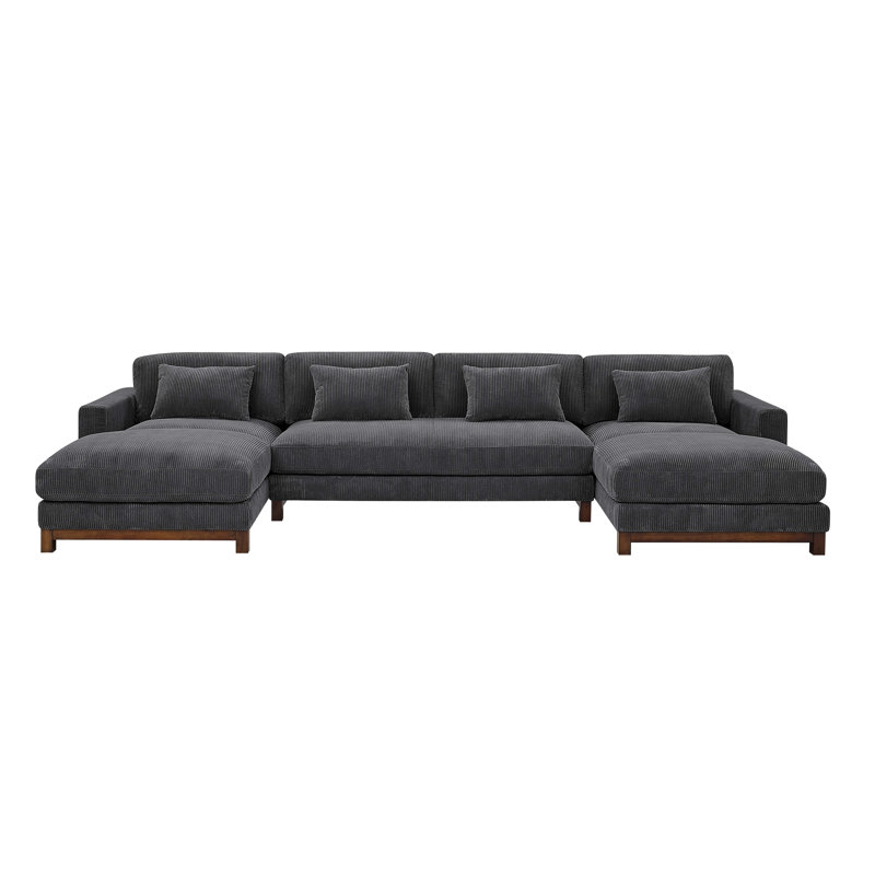Stever Corduroy U-Shaped Sectional Symmetrical, Dark Gray Corduroy