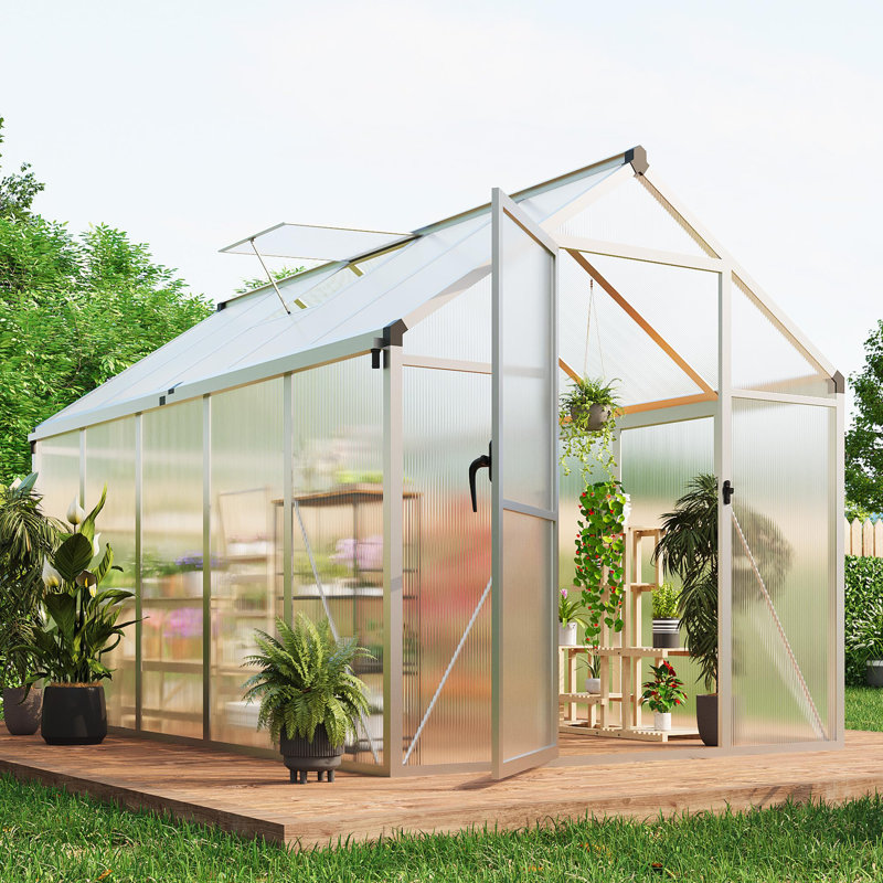 Outdoor Greenhouse Kit with Aluminum Frame, Polycarbonate Panels, Adjustable Roof Vent, Lockable Door, Spacious Gardening Greenhouse