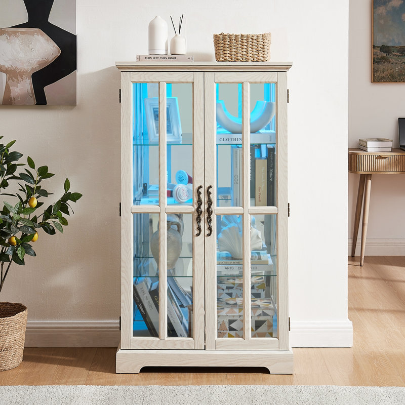 Grande armoire vitrée avec portes en treillis et bande lumineuse RVB