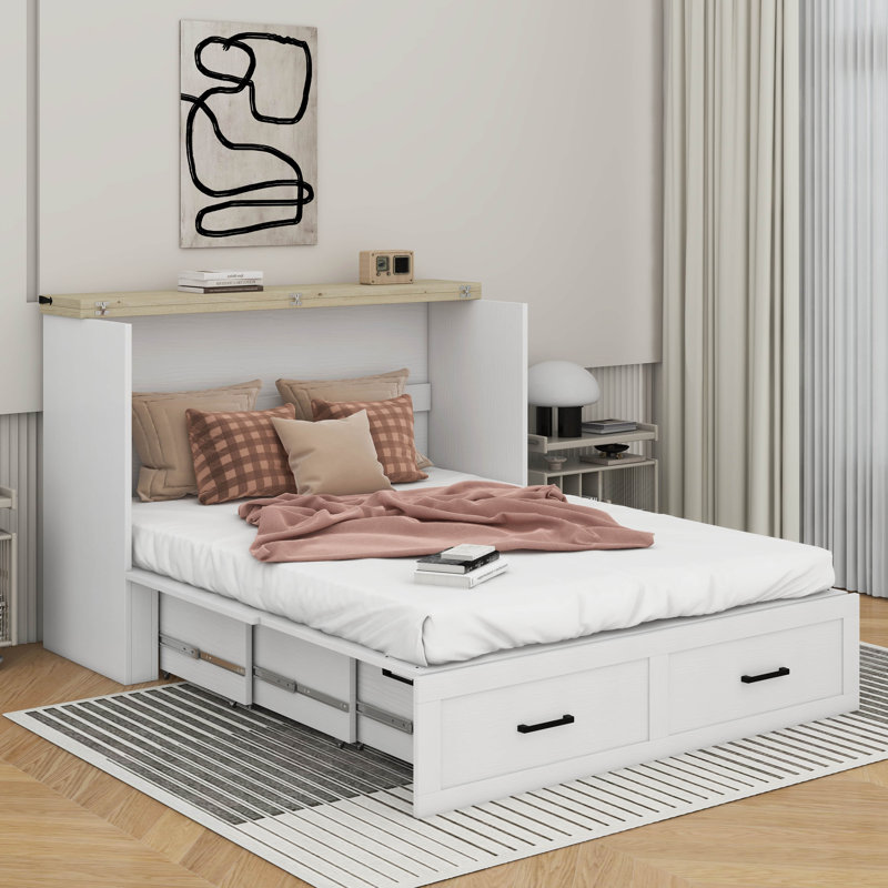 Grand lit escamotable avec station de charge, Blanc