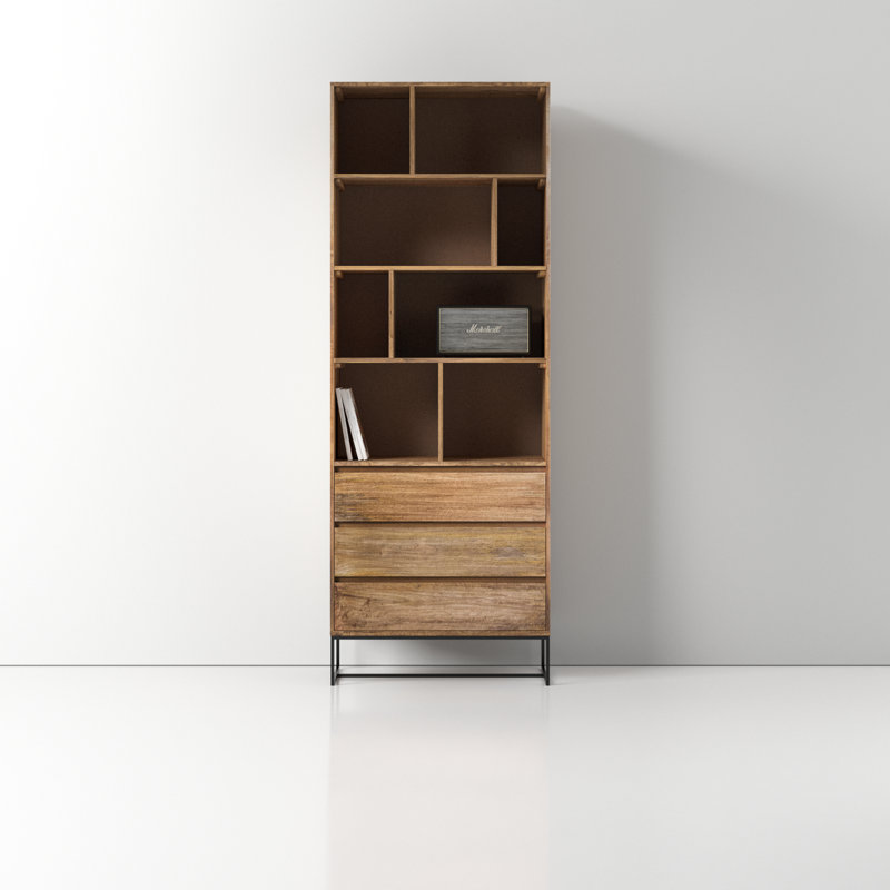 Industrial-Scandinavian Brown Mango Wood Shelf with Asymmetrical Cubes