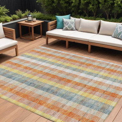 Tapis extérieur lavable à carreaux ivoire et orange 8 pi x 10 pi