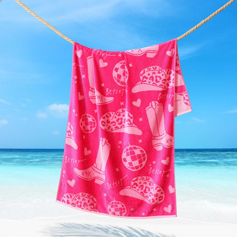 Betsey Johnson Western Wear Pink Beach Towel, Western Wear Pink