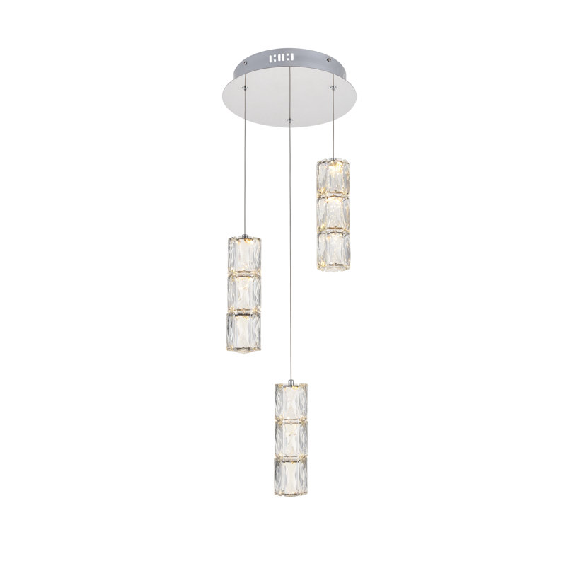 Luminaire suspendu cylindrique à DEL 3 lumières Alfee, Chrome